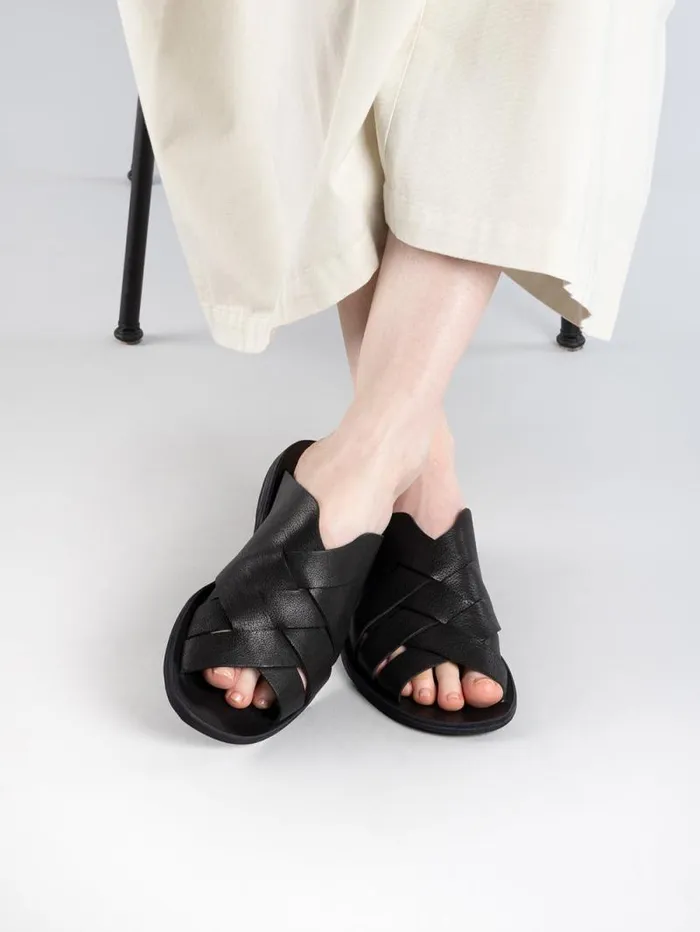Women Officine Creative Footwear ITACA 049 Black Leather Slide Sandals
