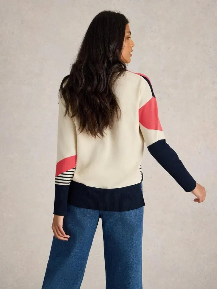 Women OLIVE ABSTRACT LONG SLEEVE JUMPER Navy Multi White Stuff Knitwear