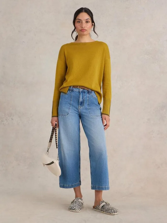 Women OLIVE CREW NECK COTTON JUMPER Mid Chartreuse White Stuff Knitwear