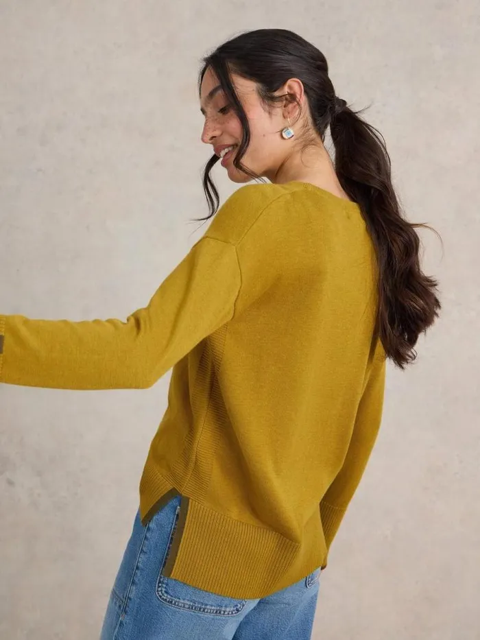 Women OLIVE CREW NECK COTTON JUMPER Mid Chartreuse White Stuff Knitwear