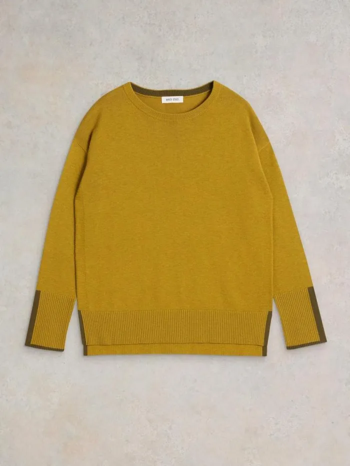 Women OLIVE CREW NECK COTTON JUMPER Mid Chartreuse White Stuff Knitwear
