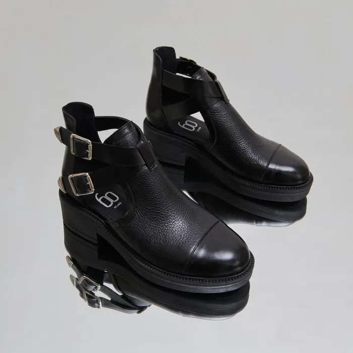 Women Opentoe Buckle Lowboots Black JONAK 60 Years