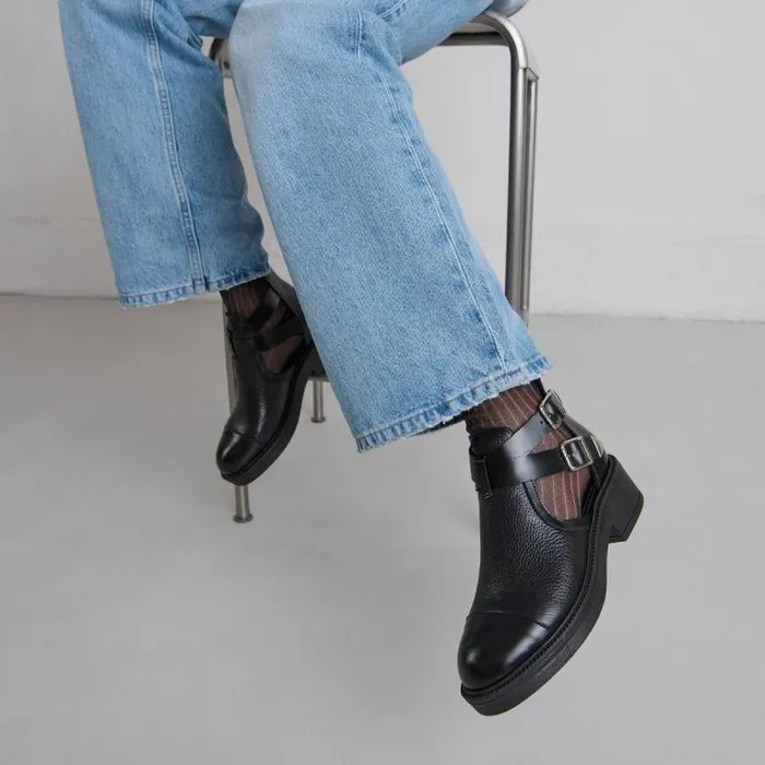 Women Opentoe Buckle Lowboots Black JONAK 60 Years