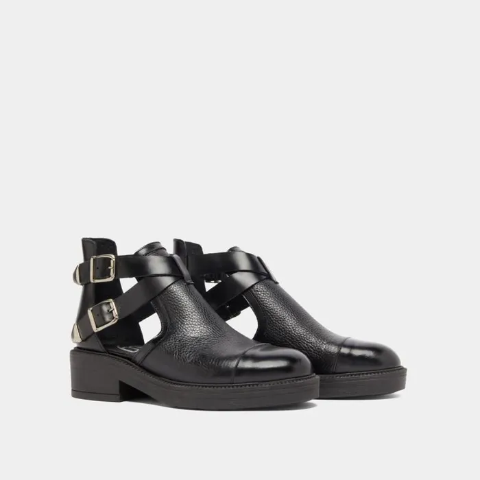 Women Opentoe Buckle Lowboots Black JONAK 60 Years