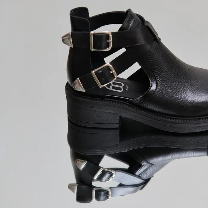 Women Opentoe Buckle Lowboots Black JONAK 60 Years