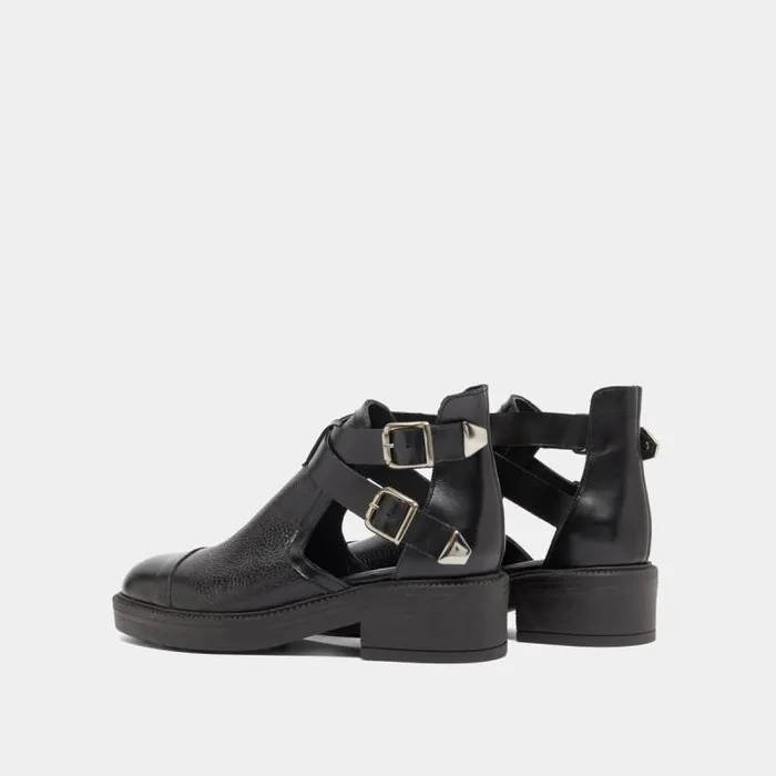 Women Opentoe Buckle Lowboots Black JONAK 60 Years