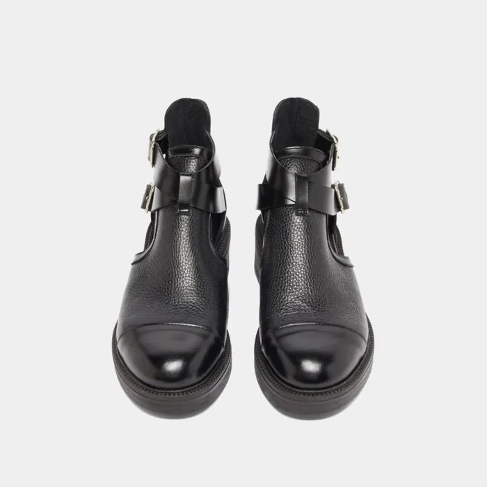 Women Opentoe Buckle Lowboots Black JONAK 60 Years