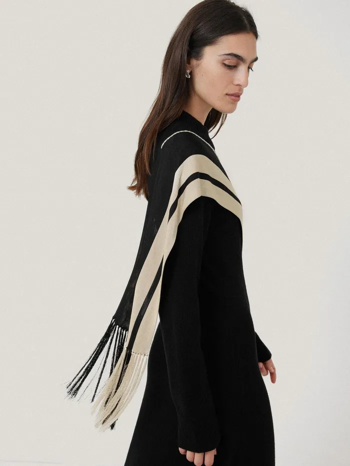 Women Opera Scarf Knitted Dress Black Jigsaw Dresses and Jumpsuits