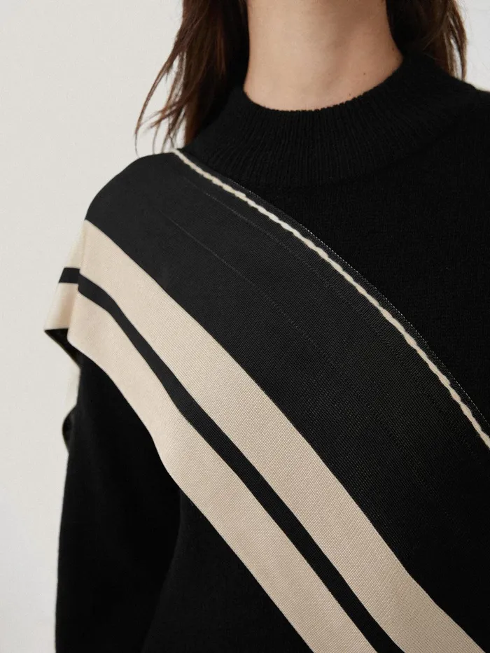 Women Opera Scarf Knitted Dress Black Jigsaw Dresses and Jumpsuits