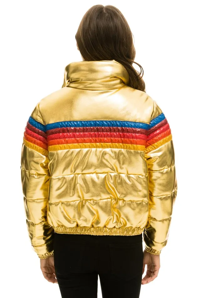 Women Outerwear Aviator Nation 5 STRIPE LUXE APRES PUFFER JACKET 8211 GLOSSY GOLD Women Outerwear Aviator Nation 5 STRIPE LUXE APRES PUFFER JACKET 8211 GLOSSY GOLD