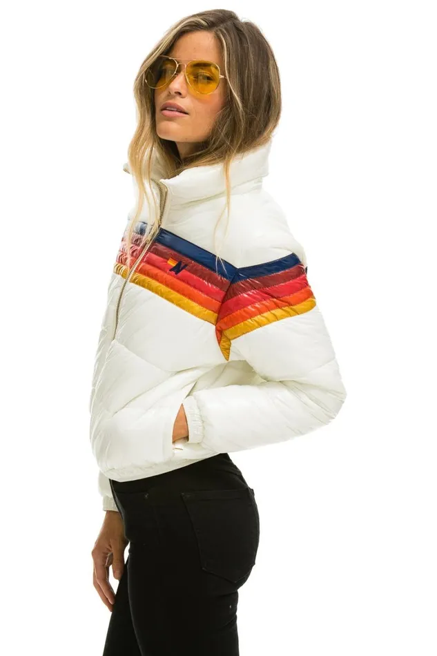 Women Outerwear Aviator Nation 5 STRIPE LUXE APRES PUFFER JACKET 8211 GLOSSY WHITE Women Outerwear Aviator Nation 5 STRIPE LUXE APRES PUFFER JACKET 8211 GLOSSY WHITE