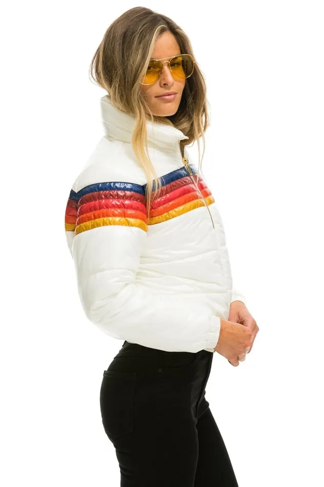 Women Outerwear Aviator Nation 5 STRIPE LUXE APRES PUFFER JACKET 8211 GLOSSY WHITE Women Outerwear Aviator Nation 5 STRIPE LUXE APRES PUFFER JACKET 8211 GLOSSY WHITE