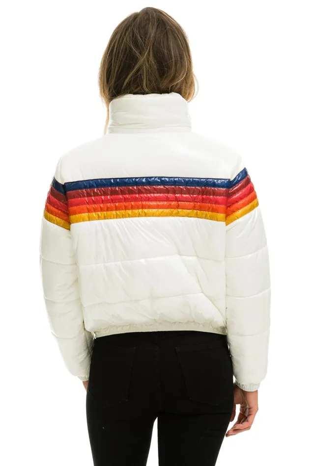 Women Outerwear Aviator Nation 5 STRIPE LUXE APRES PUFFER JACKET 8211 GLOSSY WHITE Women Outerwear Aviator Nation 5 STRIPE LUXE APRES PUFFER JACKET 8211 GLOSSY WHITE