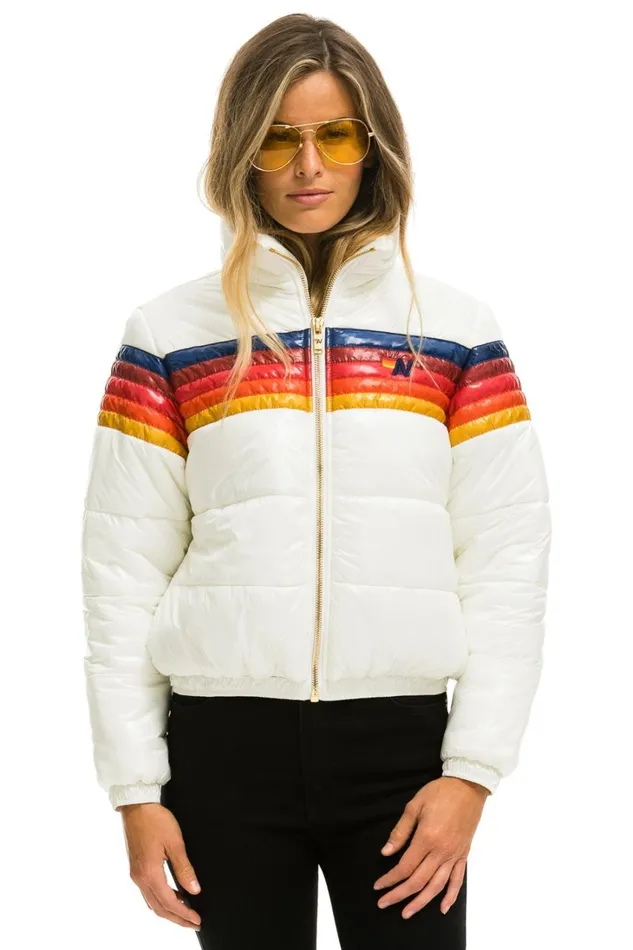 Women Outerwear Aviator Nation 5 STRIPE LUXE APRES PUFFER JACKET 8211 GLOSSY WHITE Women Outerwear Aviator Nation 5 STRIPE LUXE APRES PUFFER JACKET 8211 GLOSSY WHITE