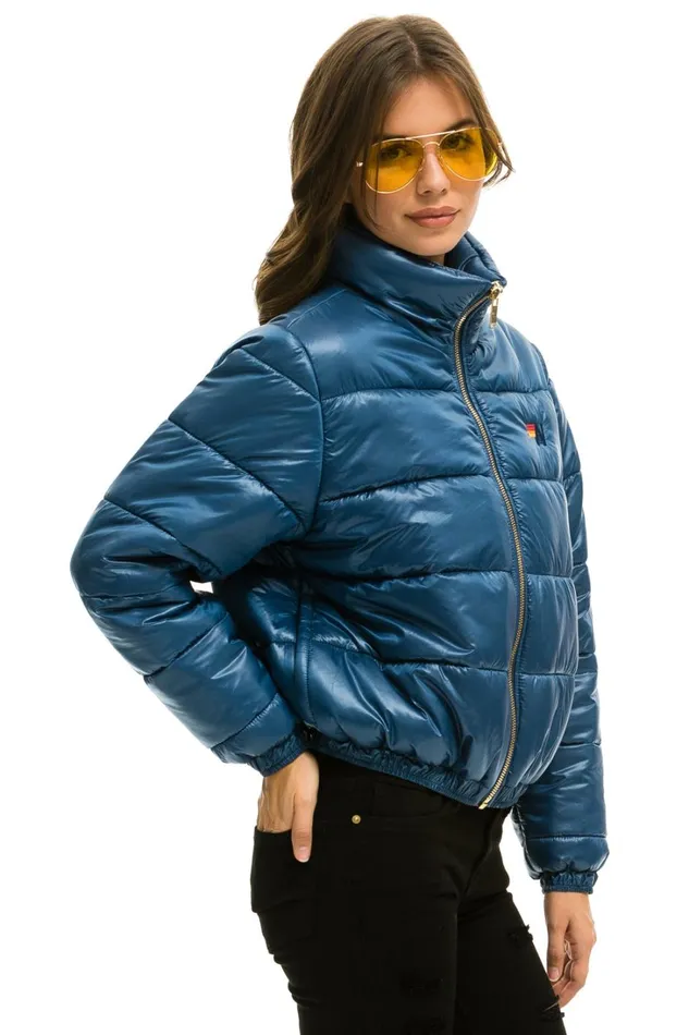 Women Outerwear Aviator Nation BOLT LUXE APRES PUFFER JACKET 8211 GLOSSY DEEP BLUE