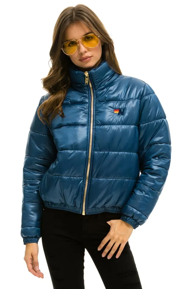 Women Outerwear Aviator Nation BOLT LUXE APRES PUFFER JACKET 8211 GLOSSY DEEP BLUE