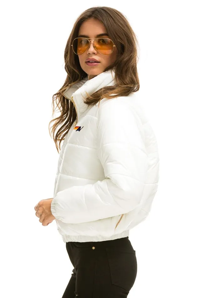 Women Outerwear Aviator Nation BOLT LUXE APRES PUFFER JACKET 8211 GLOSSY WHITE