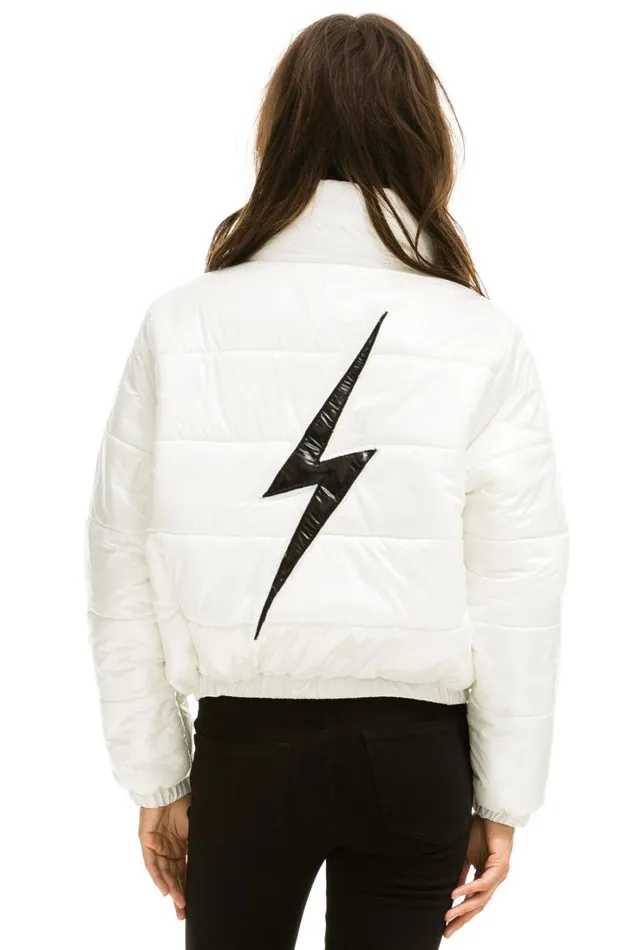 Women Outerwear Aviator Nation BOLT LUXE APRES PUFFER JACKET 8211 GLOSSY WHITE