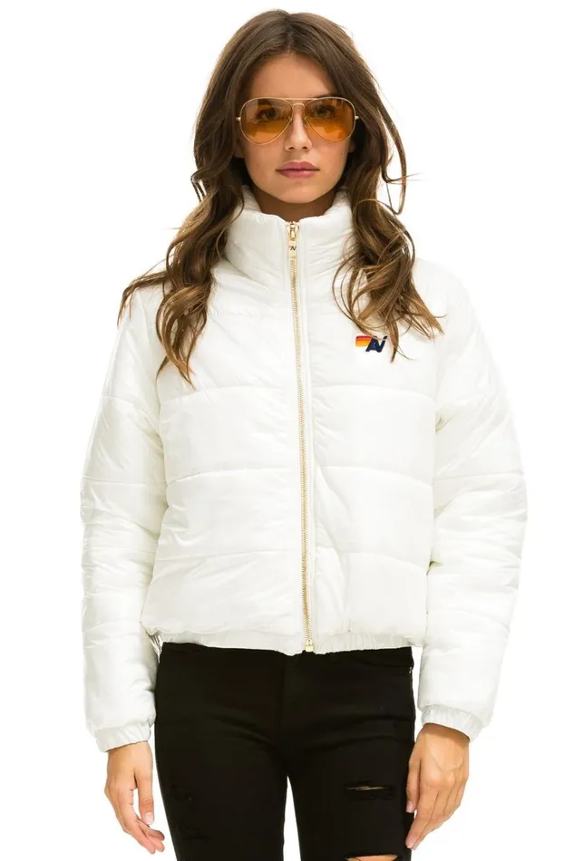 Women Outerwear Aviator Nation BOLT LUXE APRES PUFFER JACKET 8211 GLOSSY WHITE