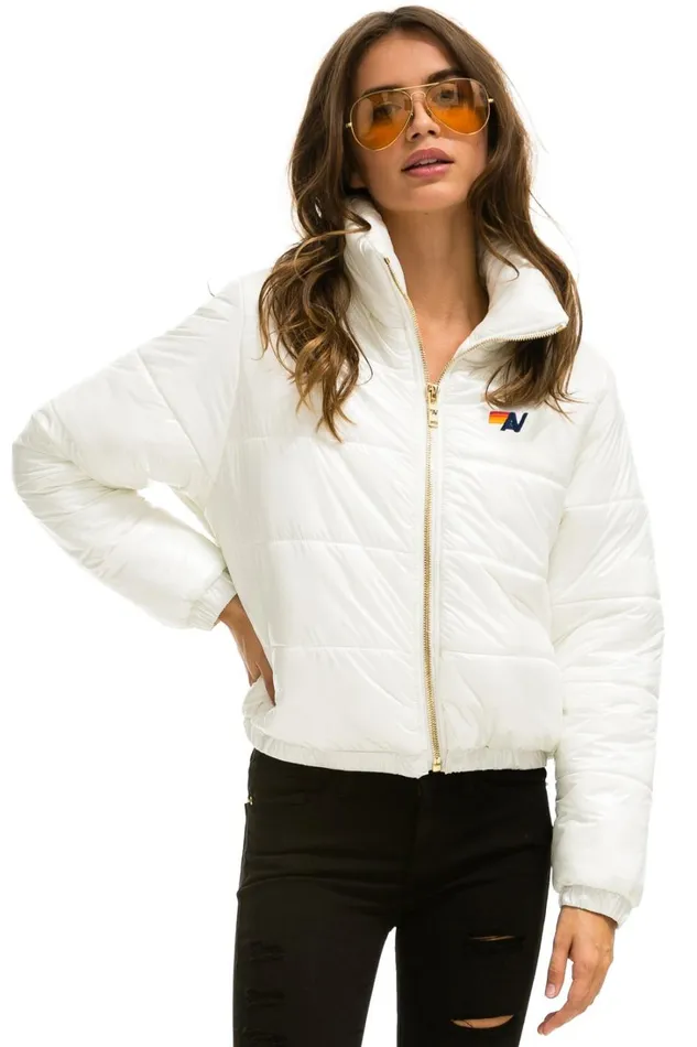 Women Outerwear Aviator Nation BOLT LUXE APRES PUFFER JACKET 8211 GLOSSY WHITE