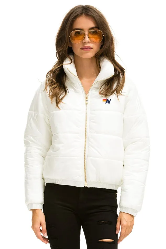 Women Outerwear Aviator Nation BOLT LUXE APRES PUFFER JACKET 8211 GLOSSY WHITE
