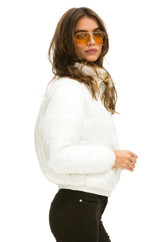 Women Outerwear Aviator Nation BOLT LUXE APRES PUFFER JACKET 8211 GLOSSY WHITE