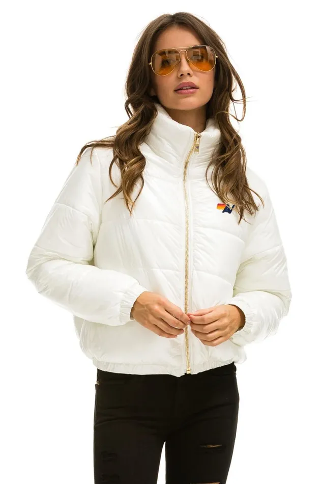 Women Outerwear Aviator Nation BOLT LUXE APRES PUFFER JACKET 8211 GLOSSY WHITE