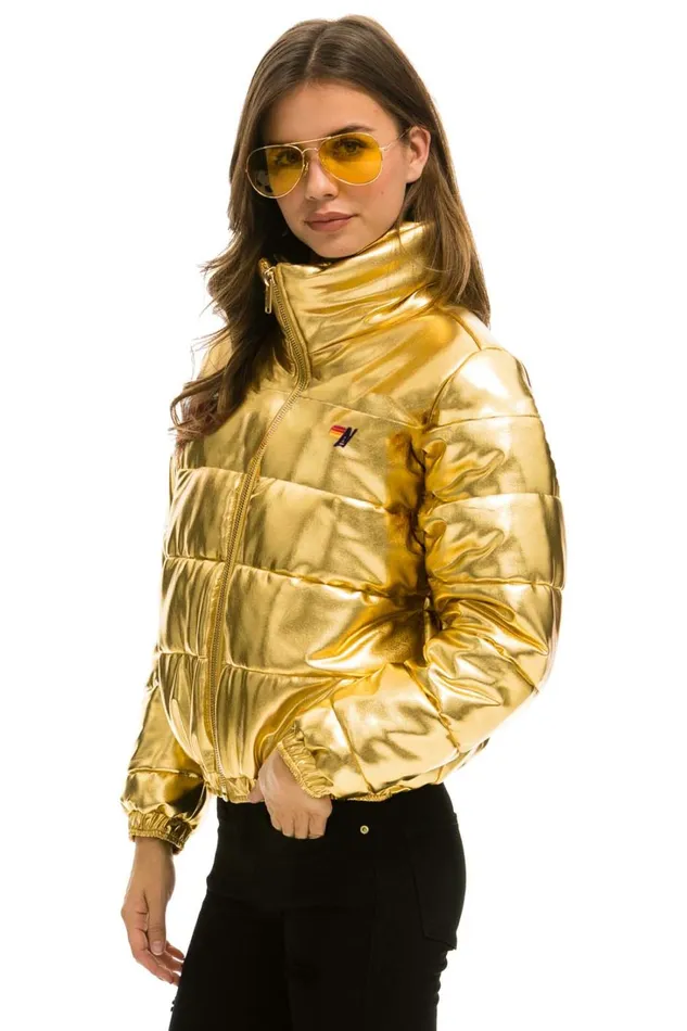 Women Outerwear Aviator Nation BOLT LUXE APRES PUFFER JACKET 8211 METALLIC GOLD