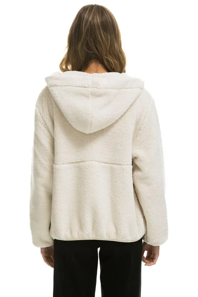 Women Outerwear Aviator Nation TEDDY APRES HOODED HALF ZIP JACKET 8211 VINTAGE WHITE Women Outerwear Aviator Nation TEDDY APRES HOODED HALF ZIP JACKET 8211 VINTAGE WHITE