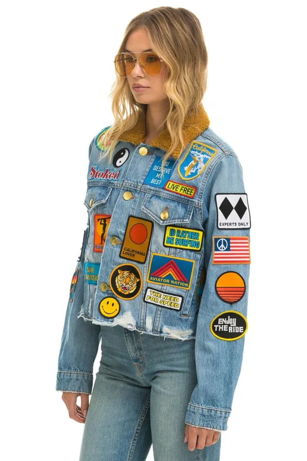 Women Outerwear Aviator Nation VINTAGE PATCH UNISEX CROP DENIM JACKET 8211 SUPER LIGHT Women Outerwear Aviator Nation VINTAGE PATCH UNISEX CROP DENIM JACKET 8211 SUPER LIGHT