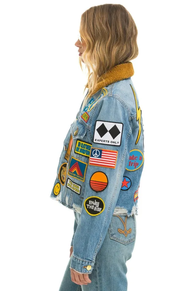 Women Outerwear Aviator Nation VINTAGE PATCH UNISEX CROP DENIM JACKET 8211 SUPER LIGHT Women Outerwear Aviator Nation VINTAGE PATCH UNISEX CROP DENIM JACKET 8211 SUPER LIGHT