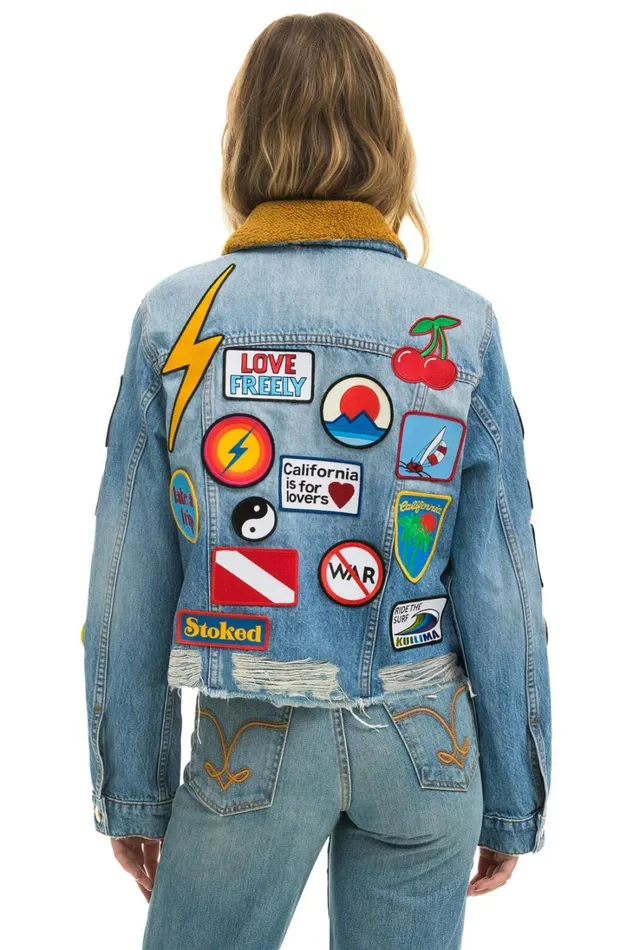 Women Outerwear Aviator Nation VINTAGE PATCH UNISEX CROP DENIM JACKET 8211 SUPER LIGHT Women Outerwear Aviator Nation VINTAGE PATCH UNISEX CROP DENIM JACKET 8211 SUPER LIGHT