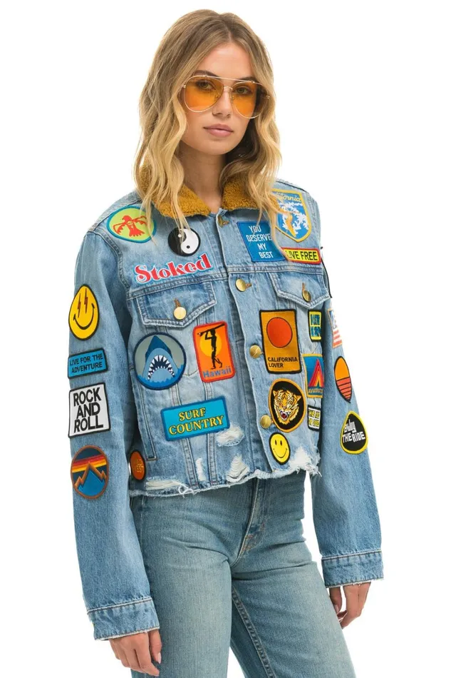 Women Outerwear Aviator Nation VINTAGE PATCH UNISEX CROP DENIM JACKET 8211 SUPER LIGHT Women Outerwear Aviator Nation VINTAGE PATCH UNISEX CROP DENIM JACKET 8211 SUPER LIGHT