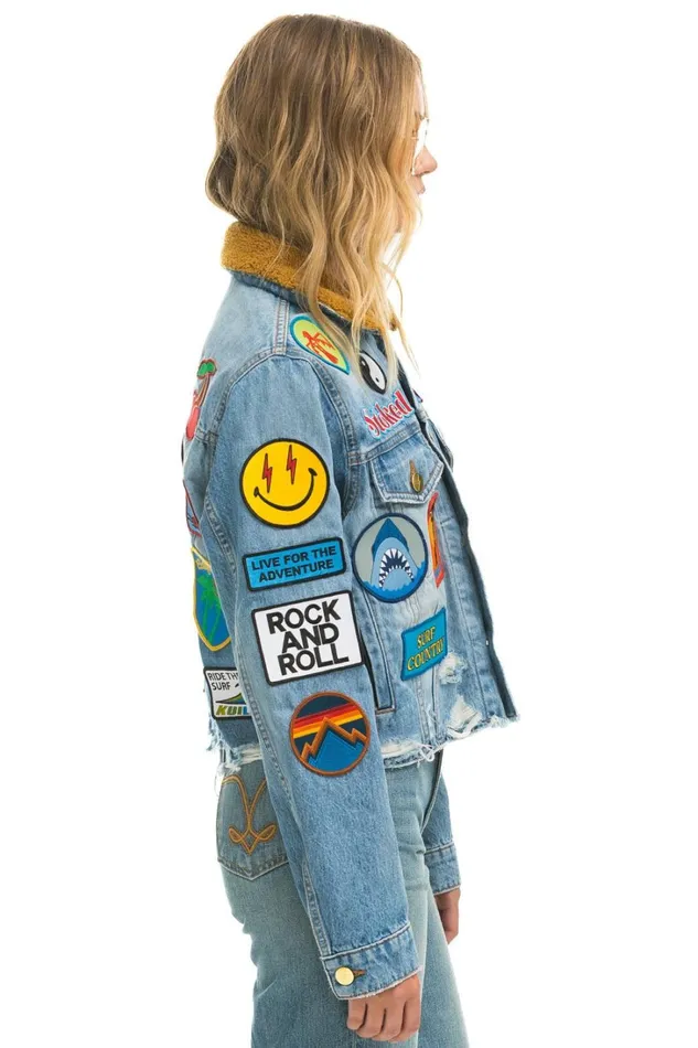 Women Outerwear Aviator Nation VINTAGE PATCH UNISEX CROP DENIM JACKET 8211 SUPER LIGHT Women Outerwear Aviator Nation VINTAGE PATCH UNISEX CROP DENIM JACKET 8211 SUPER LIGHT