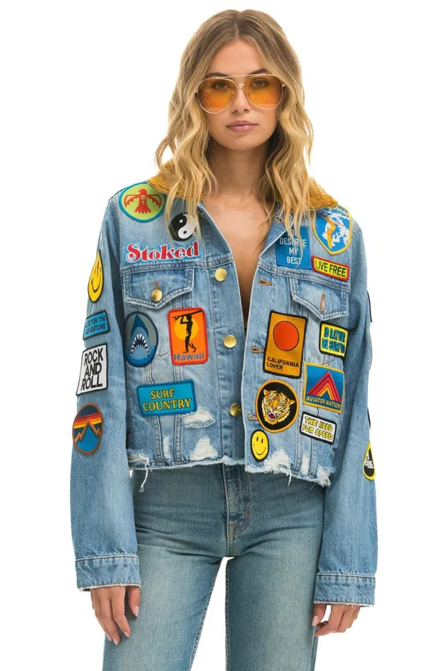 Women Outerwear Aviator Nation VINTAGE PATCH UNISEX CROP DENIM JACKET 8211 SUPER LIGHT Women Outerwear Aviator Nation VINTAGE PATCH UNISEX CROP DENIM JACKET 8211 SUPER LIGHT