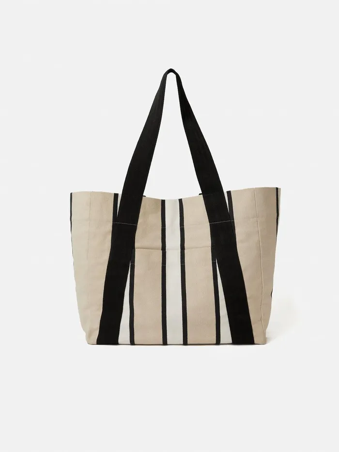Women Oversize Striped Canvas Tote Multi Jigsaw Bags