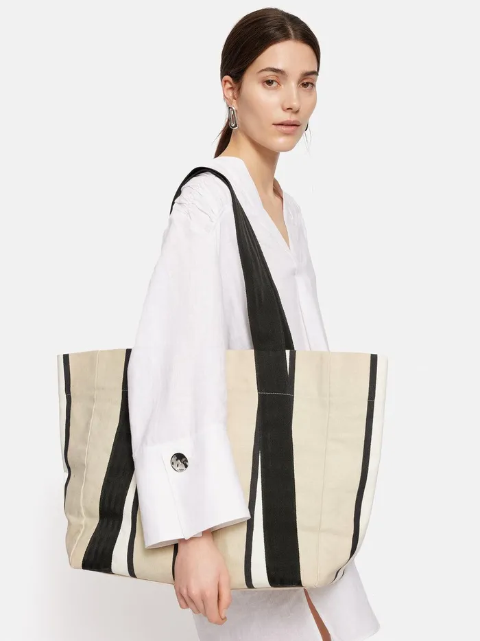 Women Oversize Striped Canvas Tote Multi Jigsaw Bags