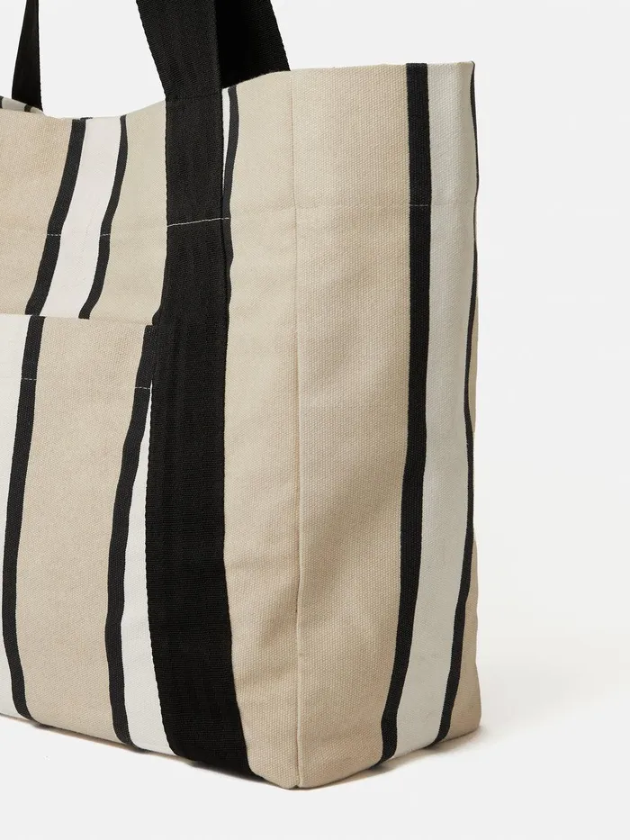 Women Oversize Striped Canvas Tote Multi Jigsaw Bags