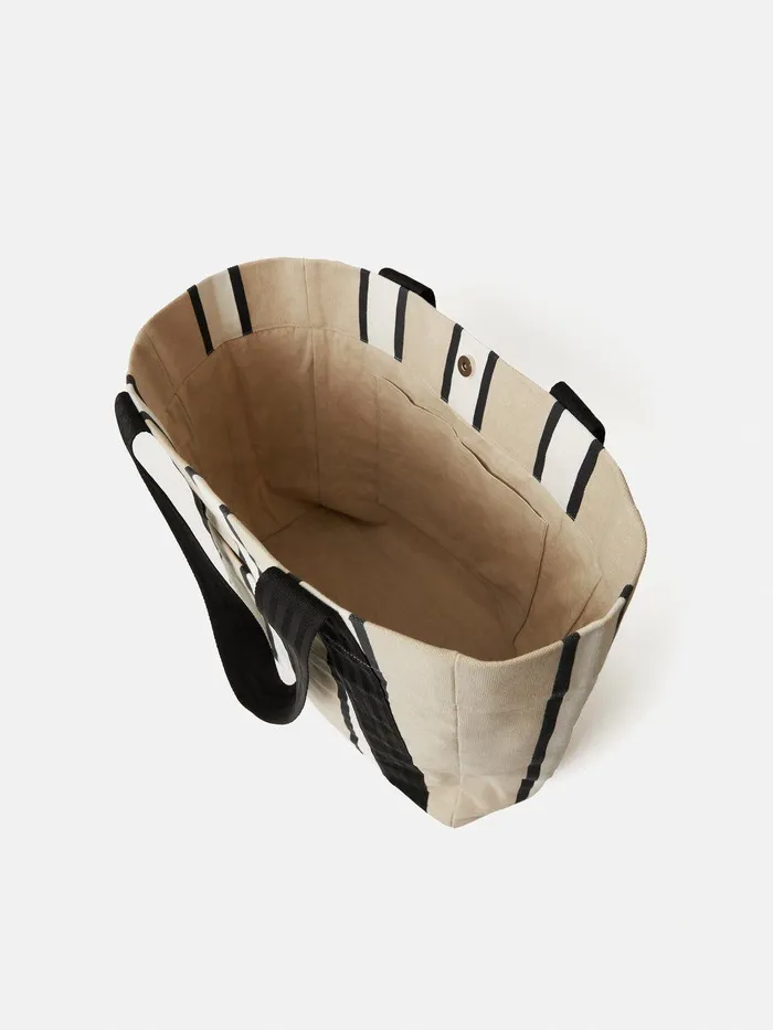 Women Oversize Striped Canvas Tote Multi Jigsaw Bags
