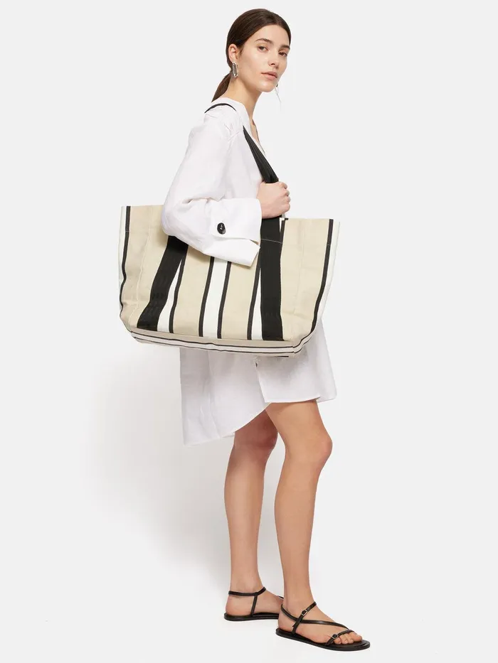 Women Oversize Striped Canvas Tote Multi Jigsaw Bags