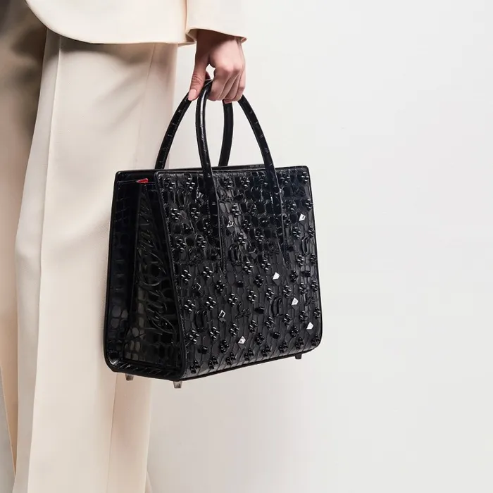 Women Paloma Medium Top Handle Bag 8211 Alligator Embossed Calf Leather And Spikes Loubinthesky 8211 Black Christian Louboutin Top Handles Women Paloma Medium Top Handle Bag 8211 Alligator Embossed Calf Leather And Spikes Loubinthesky 8211 Black Christian Louboutin Top Handles