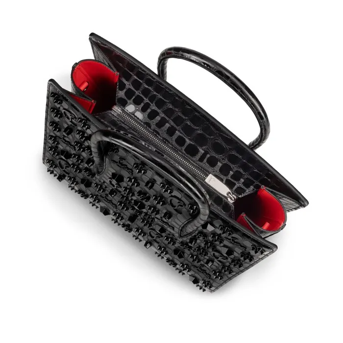 Women Paloma Medium Top Handle Bag 8211 Alligator Embossed Calf Leather And Spikes Loubinthesky 8211 Black Christian Louboutin Top Handles
