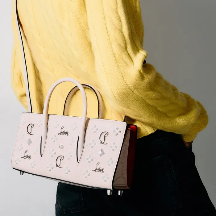 Women Paloma Top Handle Bag 8211 Grained Calf Leather And Spikes Loubinthesky 8211 Leche Christian Louboutin Shoulder Bags Women Paloma Top Handle Bag 8211 Grained Calf Leather And Spikes Loubinthesky 8211 Leche Christian Louboutin Shoulder Bags