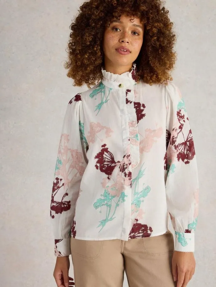 Women Pauline Frill Neck Top Ivory Multi White Stuff Shirts and Blouses