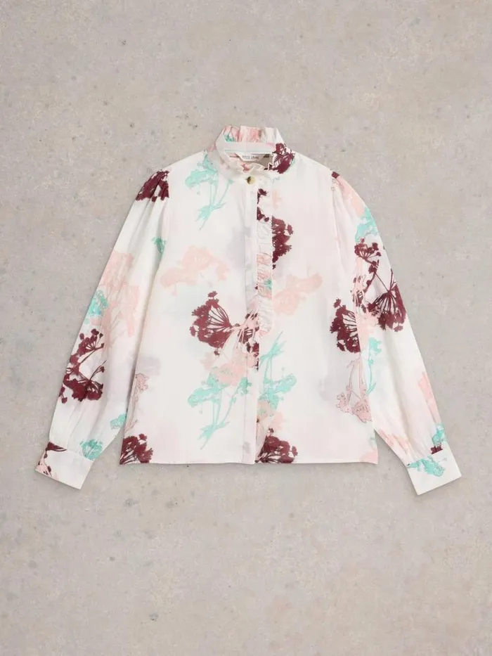Women Pauline Frill Neck Top Ivory Multi White Stuff Shirts and Blouses