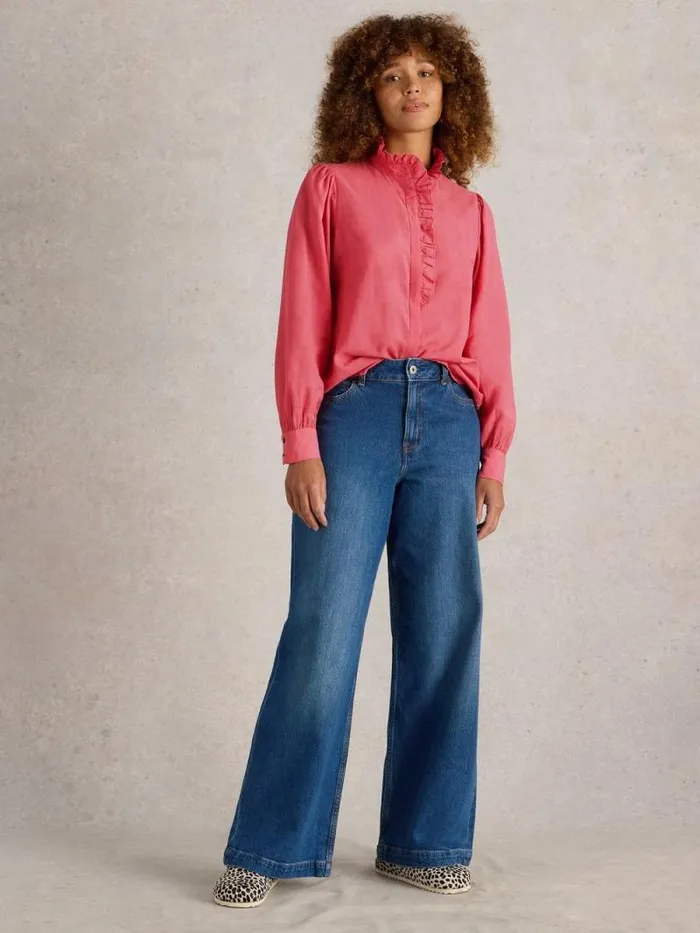 Women Pauline Frill Neck Top Mid Pink White Stuff Tops and Tees