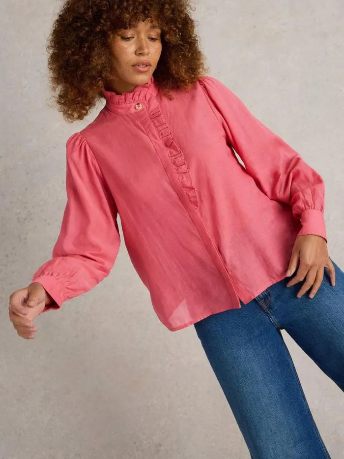 Women Pauline Frill Neck Top Mid Pink White Stuff Tops and Tees