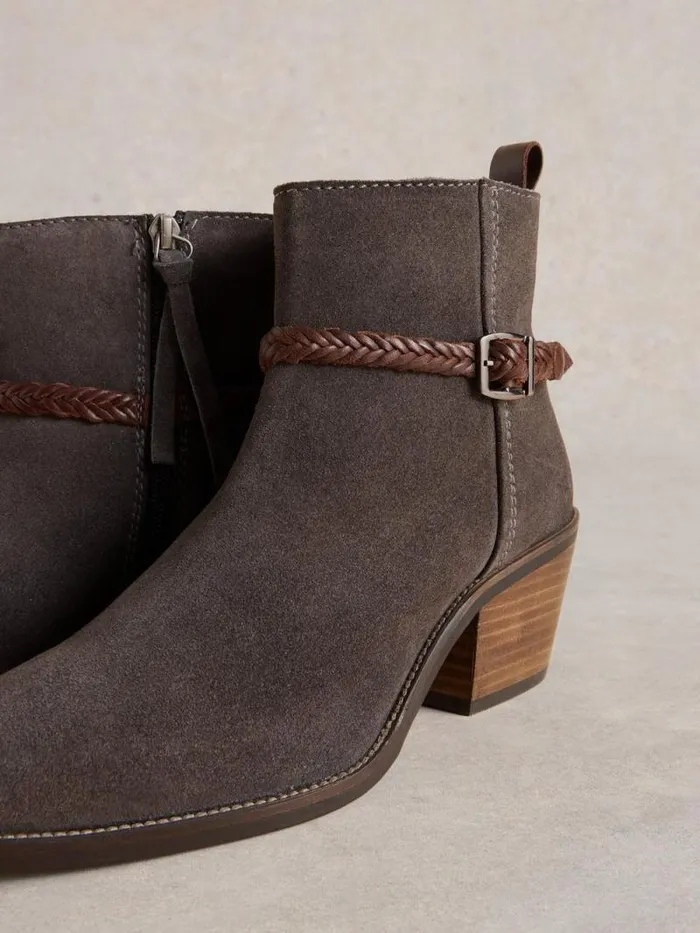 Women Peony Suede Plait Strap Boot Charcoal Grey White Stuff Heels Women Peony Suede Plait Strap Boot Charcoal Grey White Stuff Heels