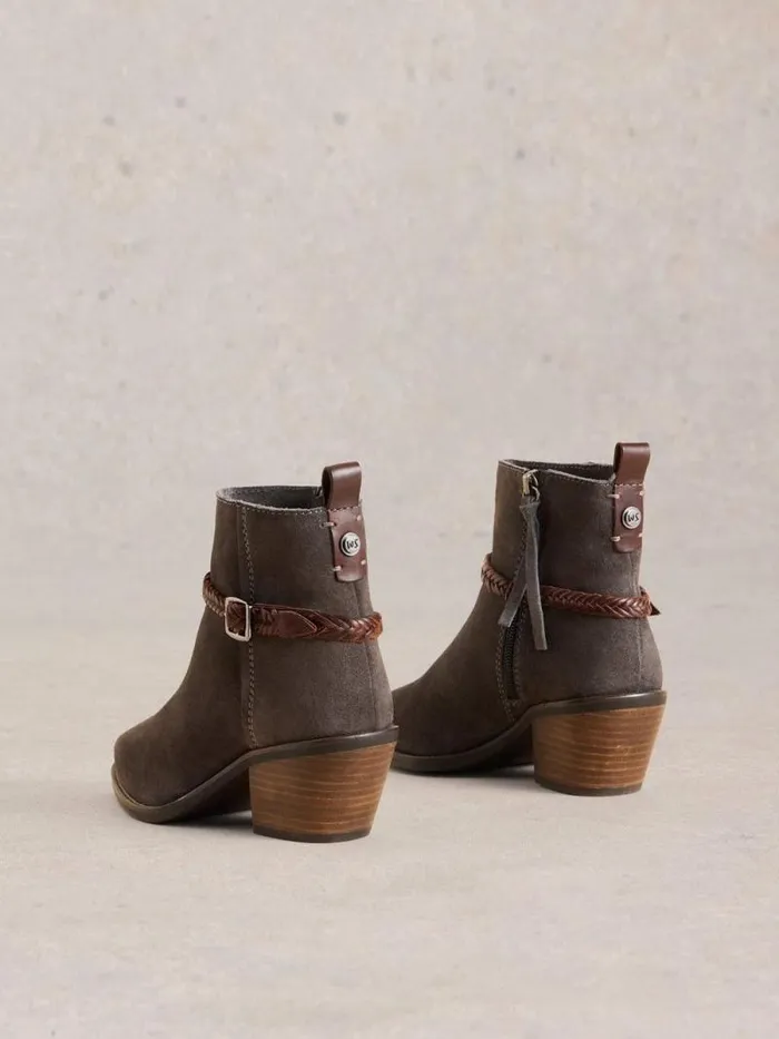 Women Peony Suede Plait Strap Boot Charcoal Grey White Stuff Heels Women Peony Suede Plait Strap Boot Charcoal Grey White Stuff Heels