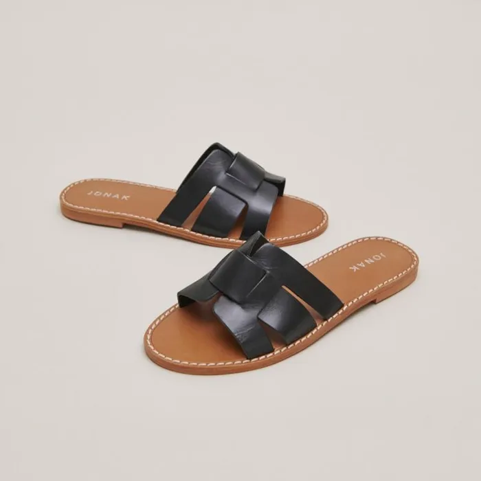 Women Plagettes With Wide Straps Black JONAK Beach Sandals
